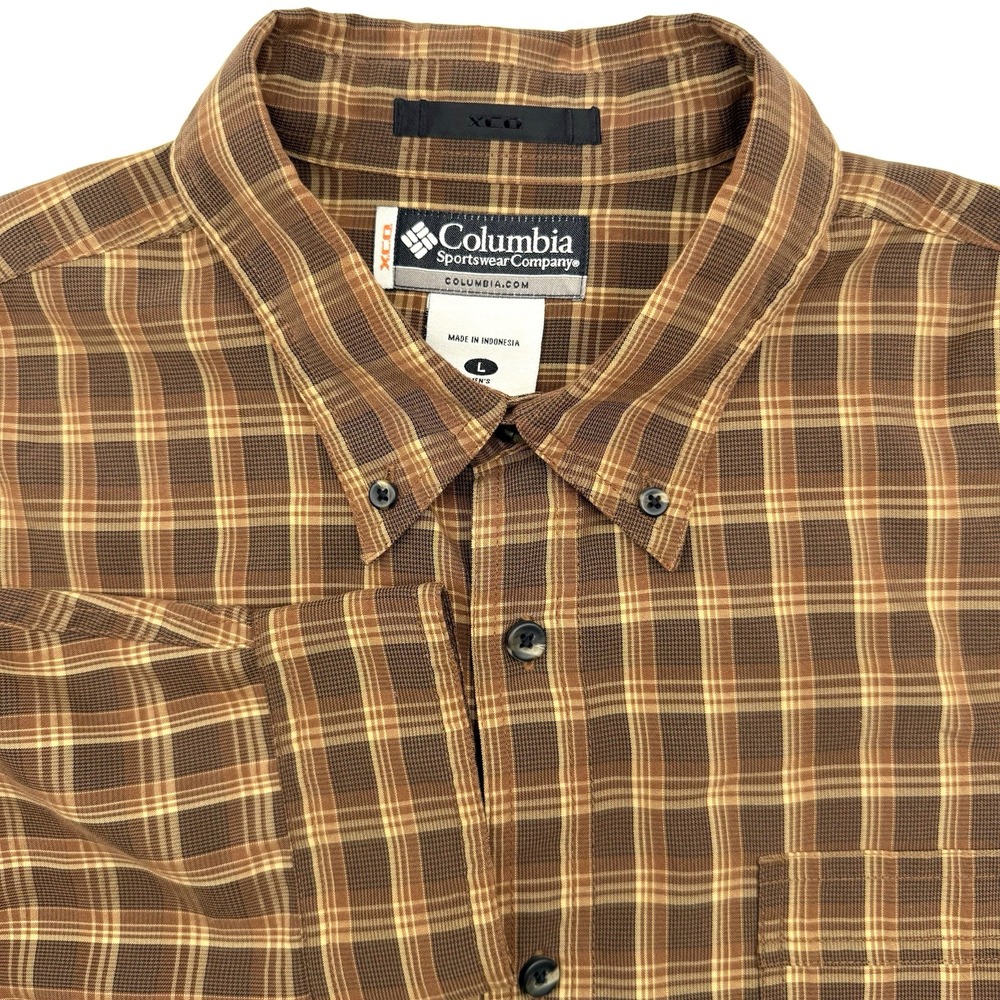 Columbia XCO Men's Long Sleeve Button Down Brown Outdoor Camping L Pocket Fish